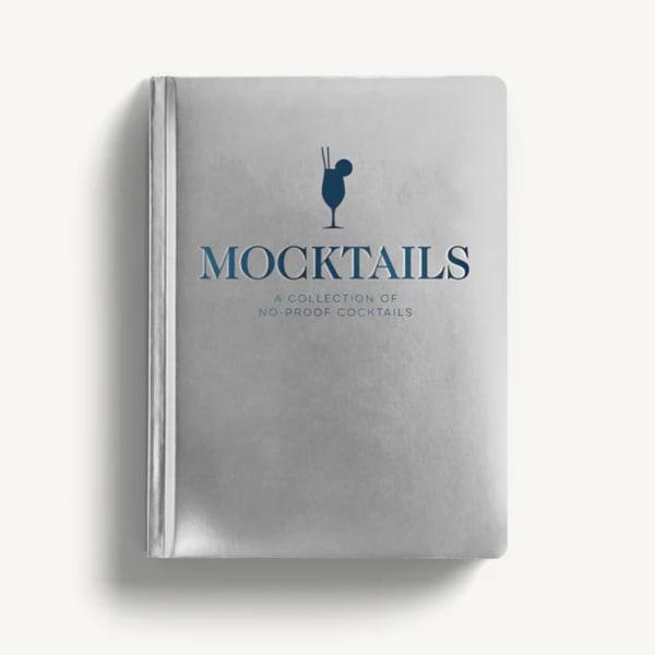Silver book titled "Mocktails" with a cocktail glass icon