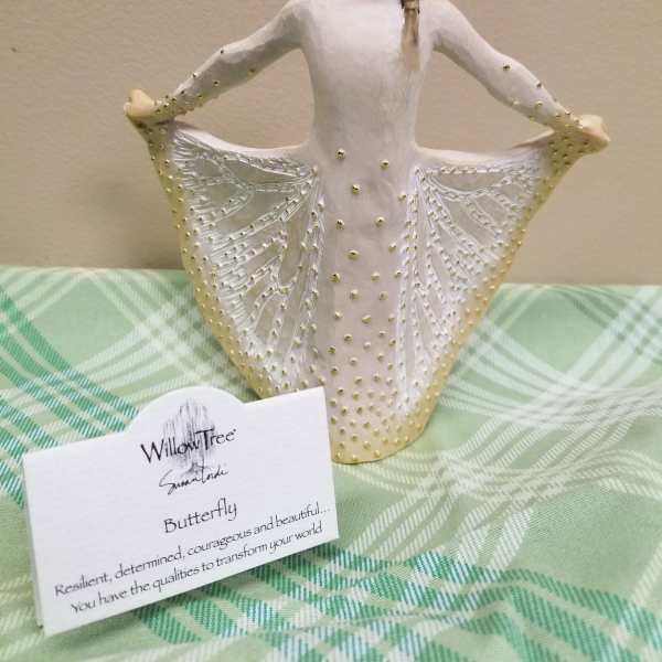 Decorative figurine of a girl in a white dress holding out her skirt