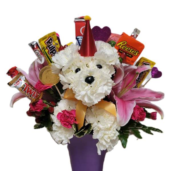 PUPPY LOVE FLOWER & CANDY BOUQUET