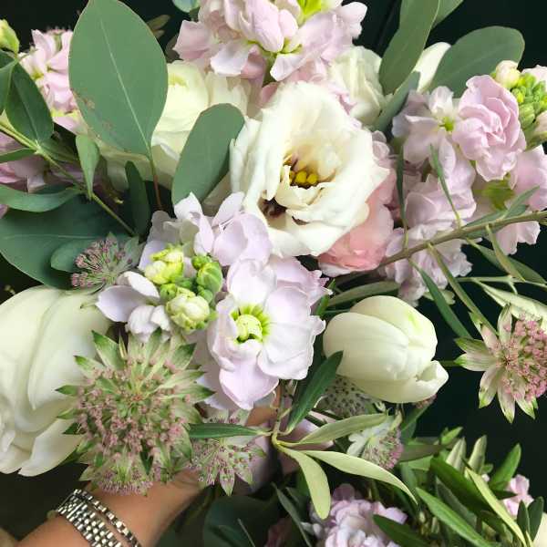 Pastels flower and eucalyptus bouquet