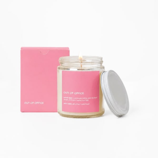 Pink candle in a glass jar with a matching box and lid
