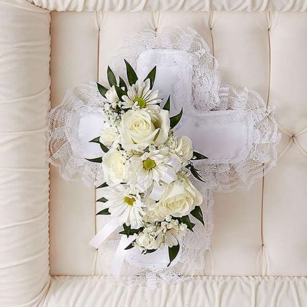White Satin Cross Casket Pillow