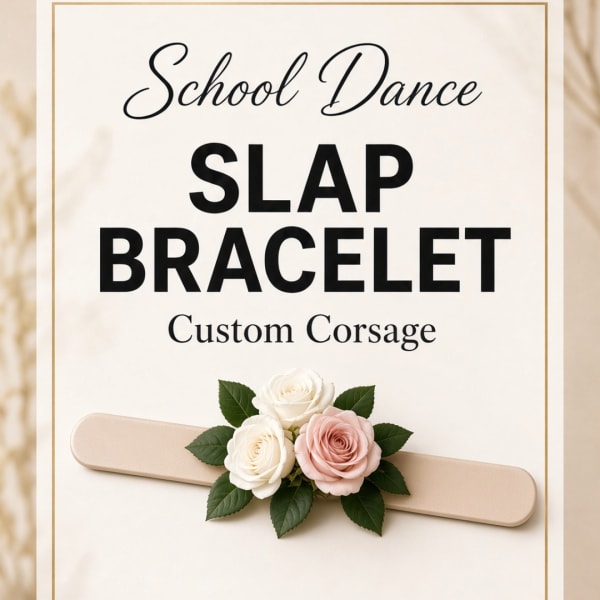 Custom corsage bracelet with white and blush roses