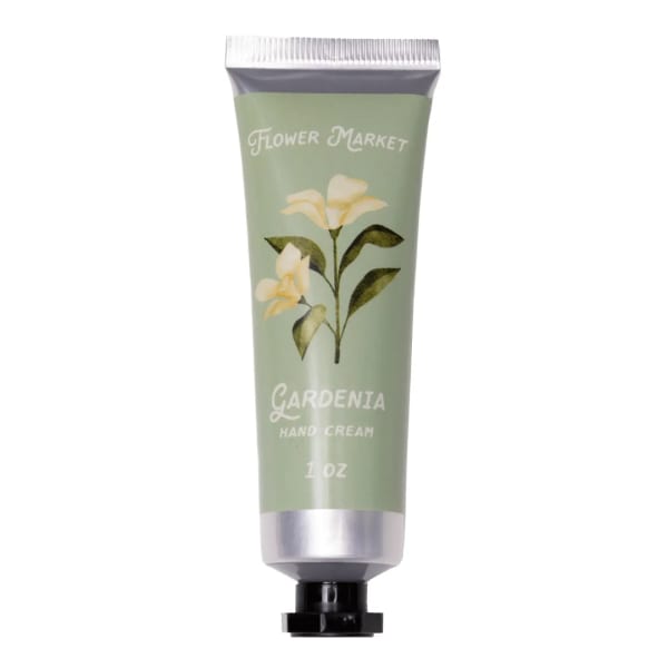 Tube of gardenia hand cream with floral illustration