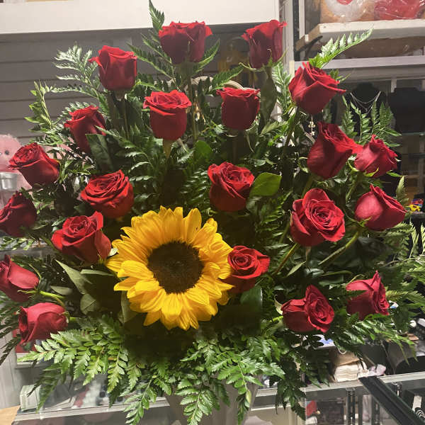Roses and sunflower