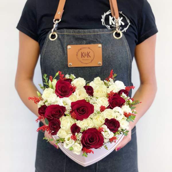 Heart box arrangement Red & White