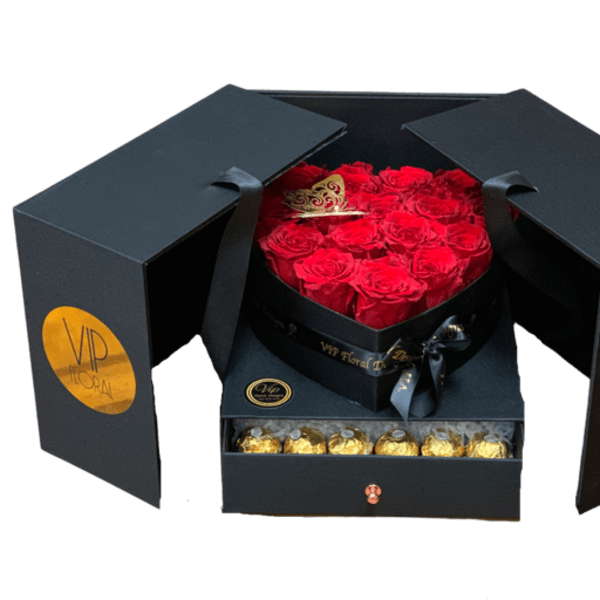 "Seduce" Flower Heart Box (preserved roses)