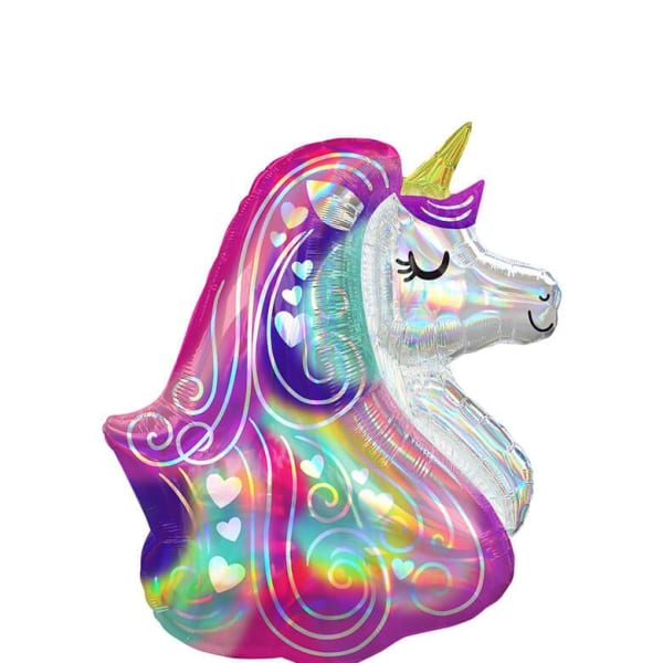 large iridescent heart unicorn mylar rainbow