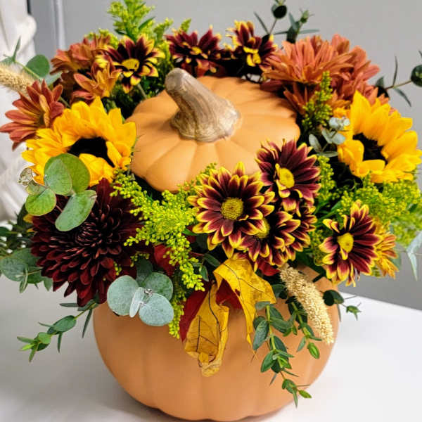 Fall Floral Ceramic Pumpkin