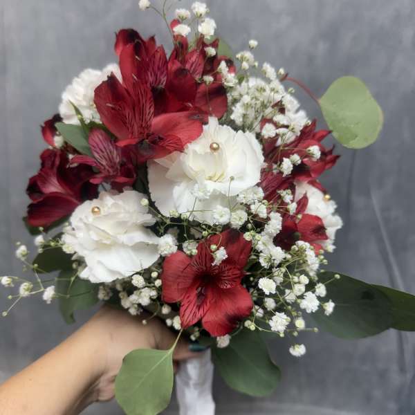 White carnation red prom bouquet