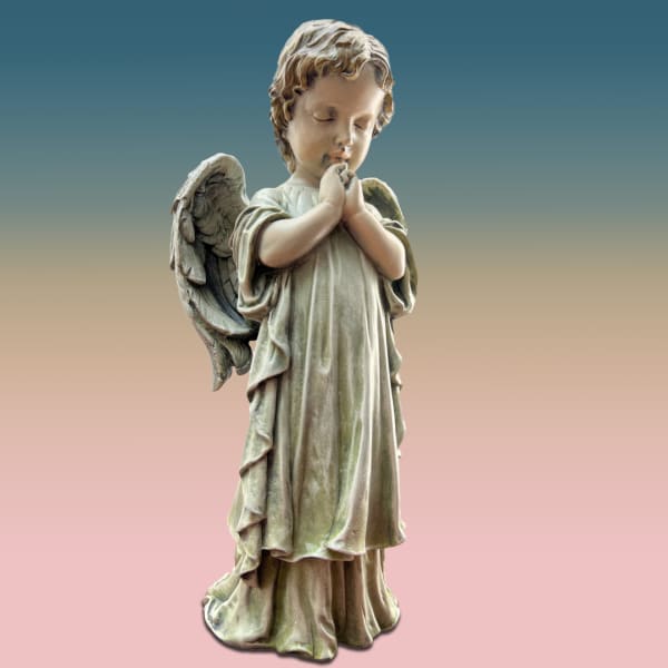Small praying angel statue with folded hands and wings