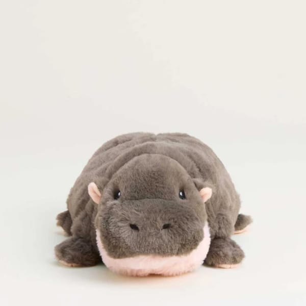 Plush hippo toy on a plain white background