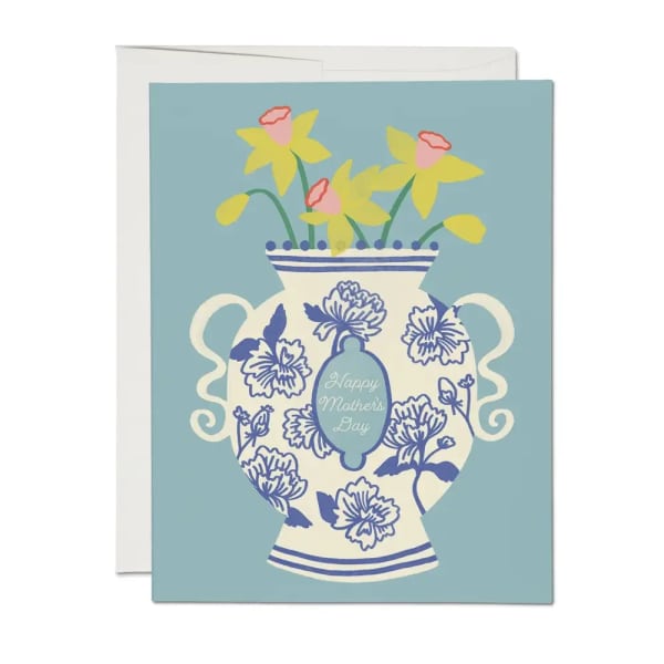 Mother's Day card with a floral vase illustration