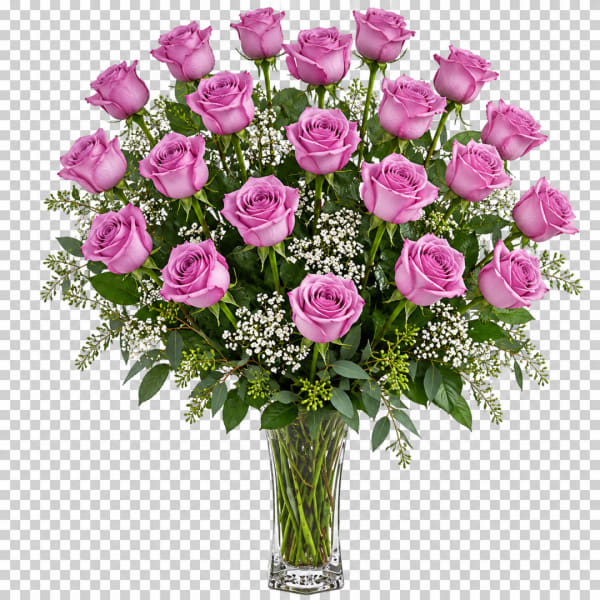 Bouquet of pink roses in a clear glass vase