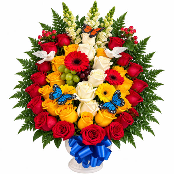 Red and White Rose, Daisy & Snapdragon Arrangement