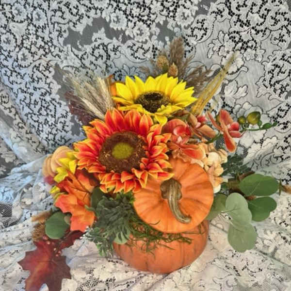 Silk Floral Ceramic Pumpkin