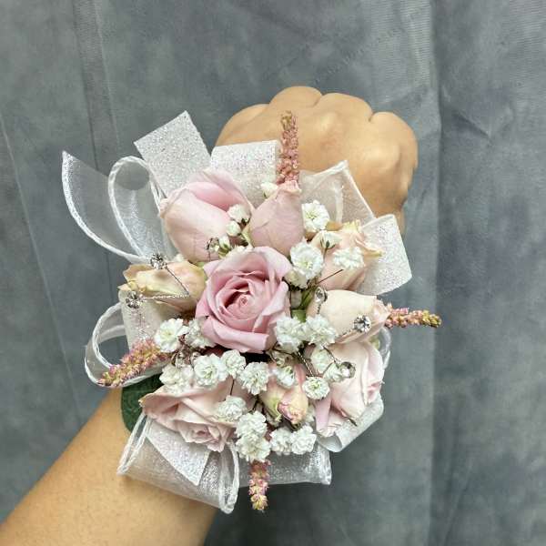 Pink spray roses wrist corsage