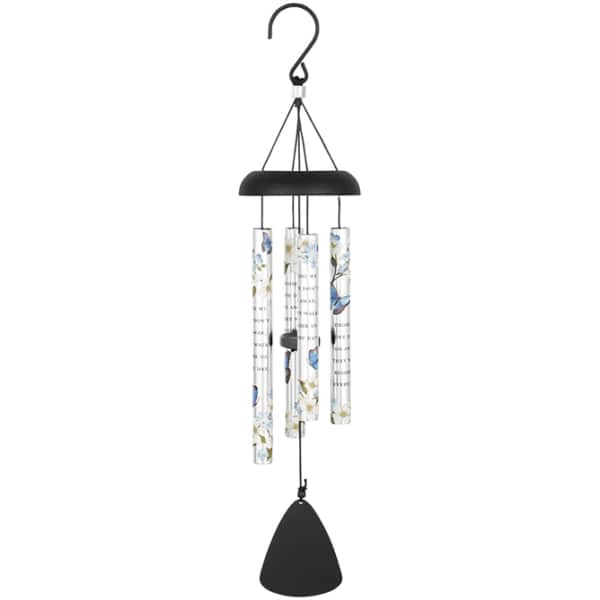 Hanging memorial wind chime with floral tubes and a black clapper