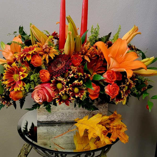 Fiore's Two Candle Autumn Centerpiece