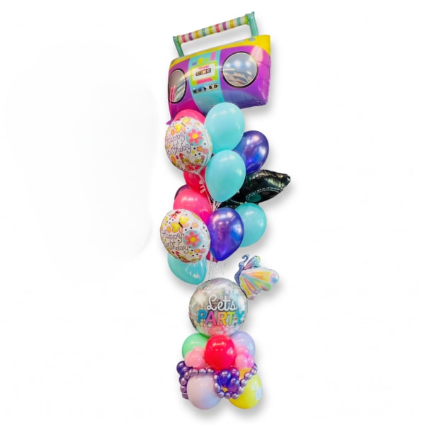 Tall balloon bouquet with birthday and party balloons