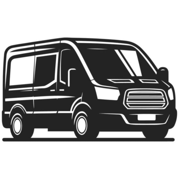 Black delivery van icon on a white background