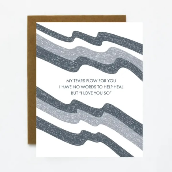 Sympathy card with gray wavy stripes and a condolence message