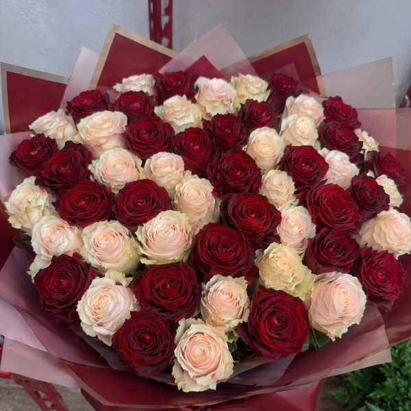 50 Red & Cream roses