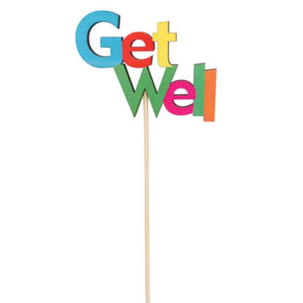 Colorful "Get Well" pick on a wooden stick