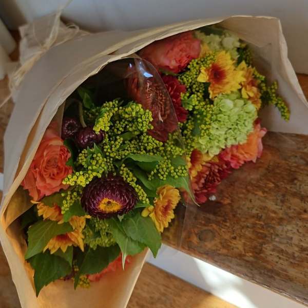Wrapped Bouquet Fall Flowers