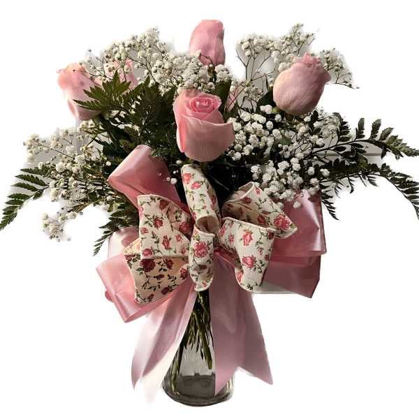 half dozen pink roses