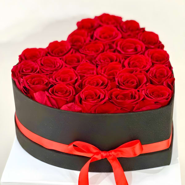 Long Lasting Red Roses in a Heart Shaped Box Medium