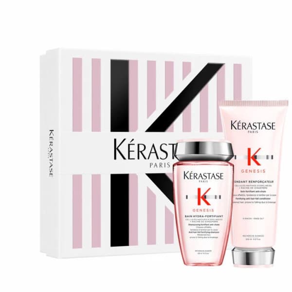 Kérastase hair care gift set with box, shampoo, and conditioner