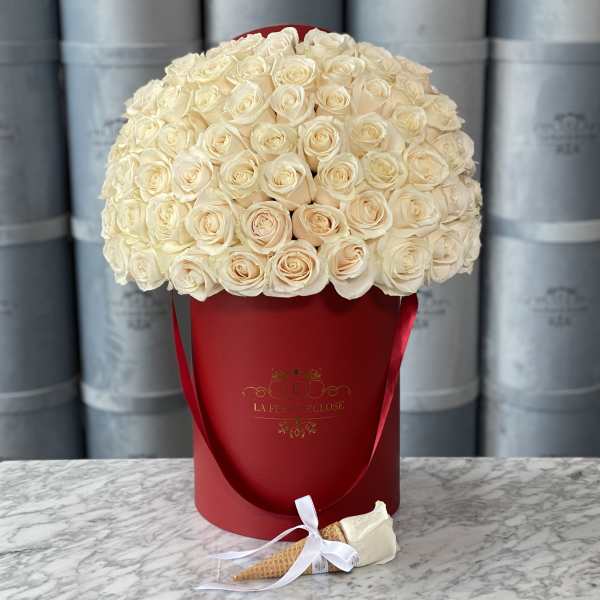 50 Pale White Roses in Our Signature Box