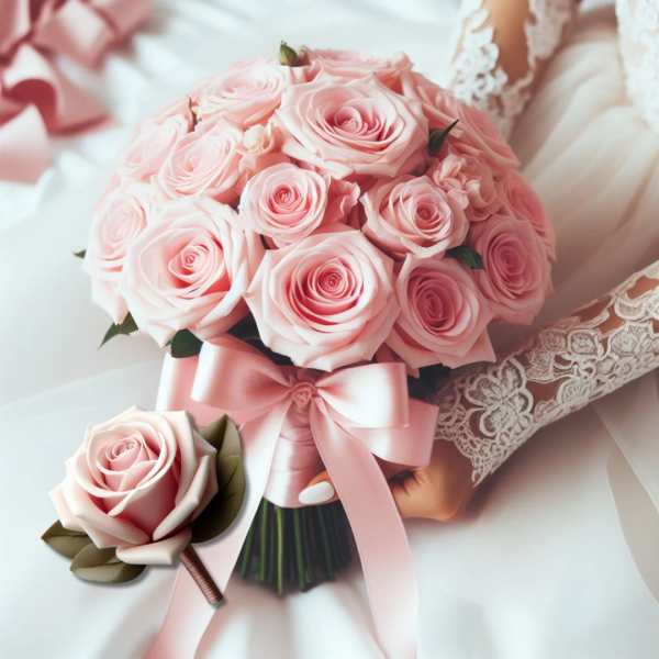 Blushing Bride Bridal Bouquet and Boutonniere Package