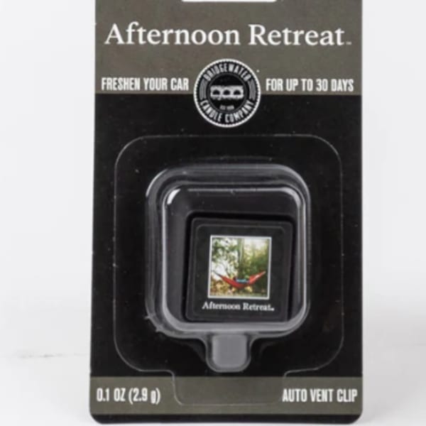 Packaged car vent clip air freshener labeled Afternoon Retreat