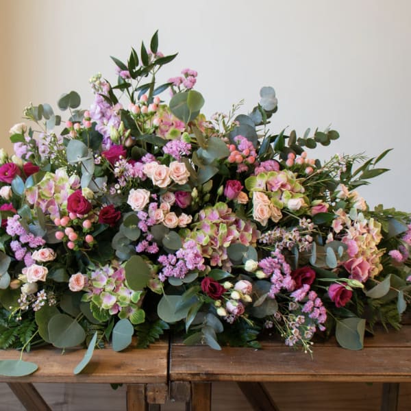 Casket Spray in shades of Pink