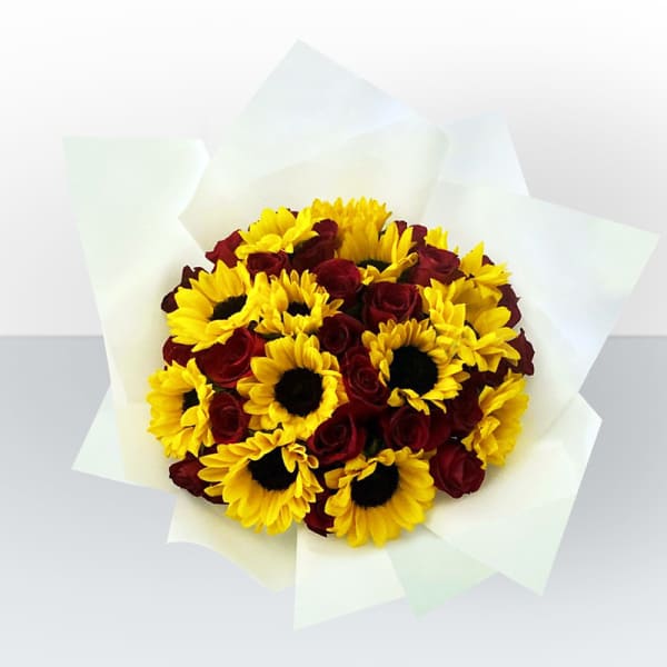Sunflowers & Red Roses Bouquet