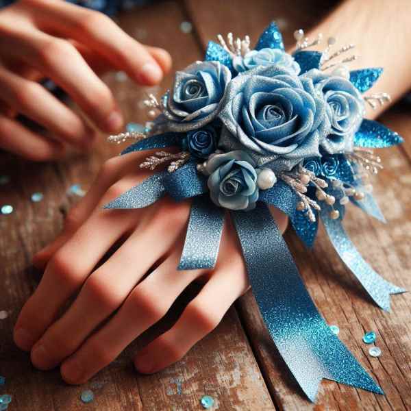 Elegant Blue Rose Wrist Corsage and Boutonniere Set