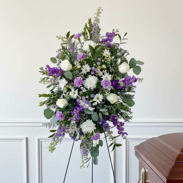 Purple and white standing spray
