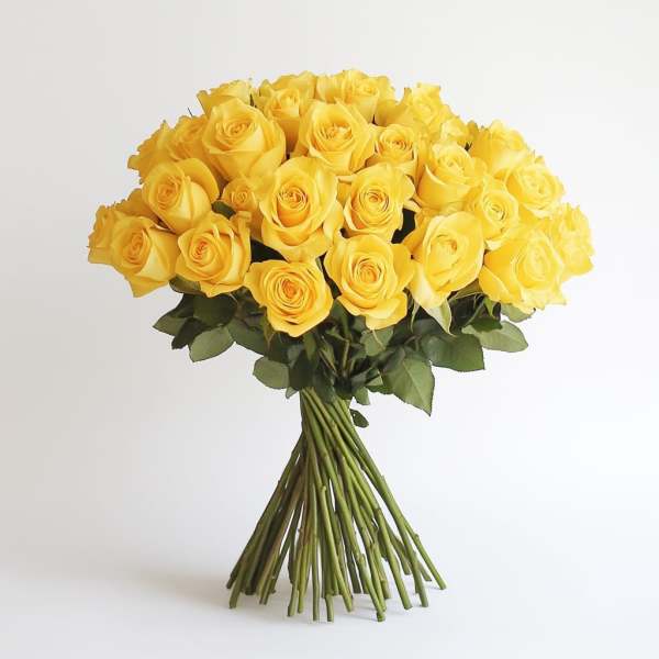 Bouquet of yellow roses with long stems