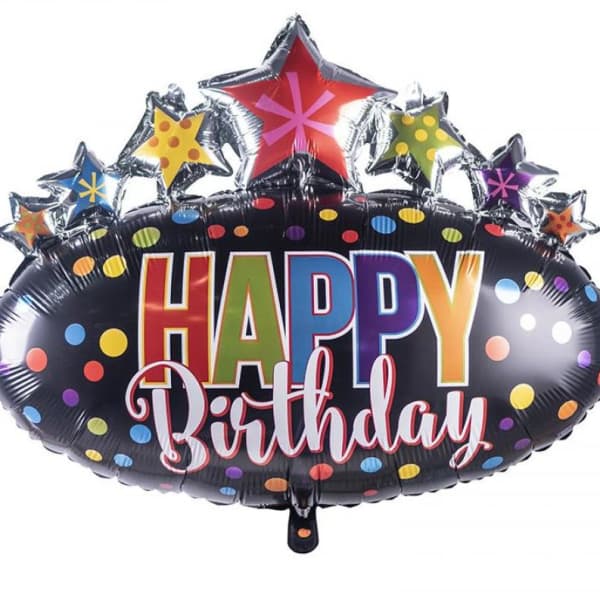 Birthday balloon with stars and colorful polka dots