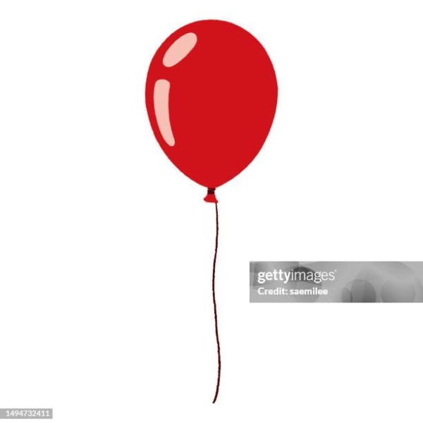 Red balloon with a long string on a white background