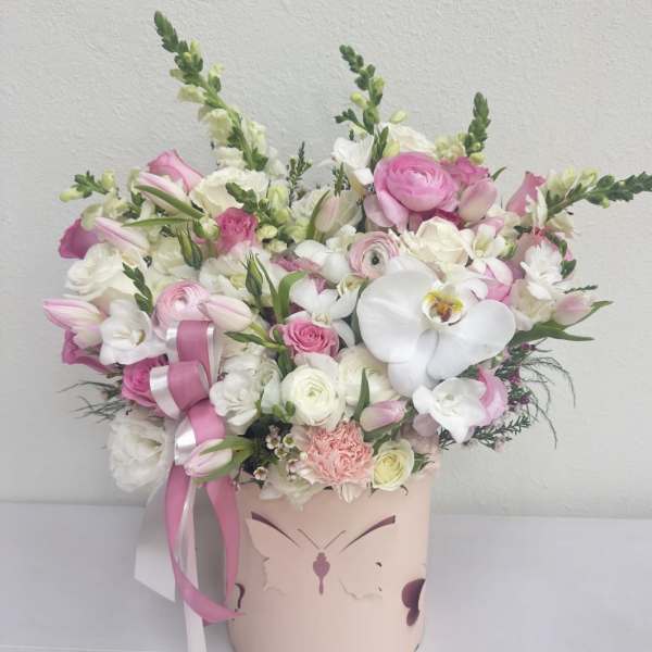 Luxury Pink Flower Box with Orchids – Los Angeles Delivery