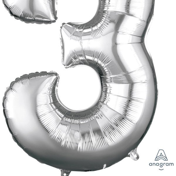 Silver number 3 foil balloon