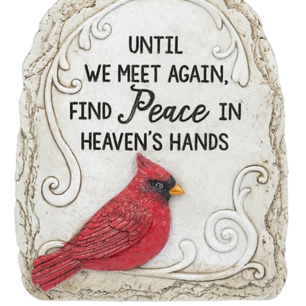 Decorative memorial plaque with a red cardinal and sympathy message