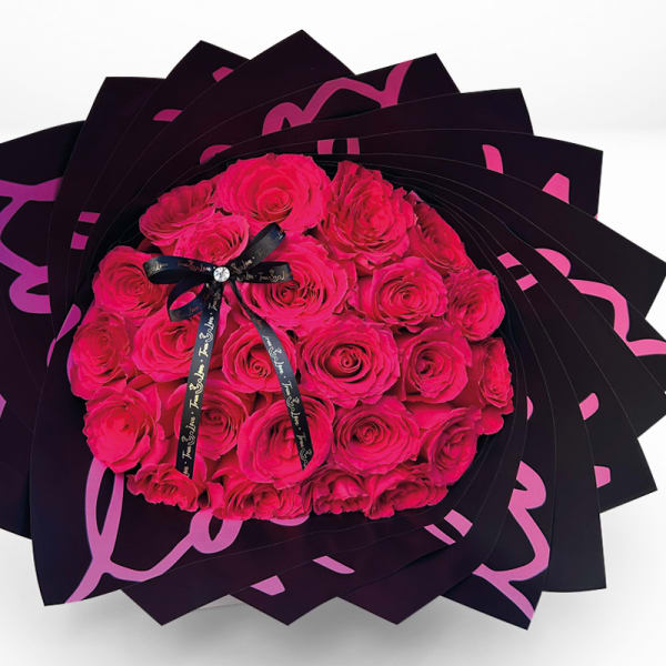 Hot Pink Flower Black Paper