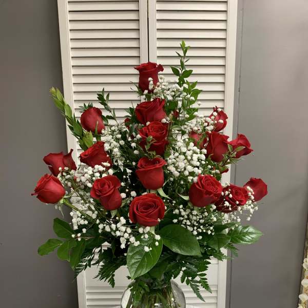 Two Dozen Red Roses Arranged with Filler Flowers