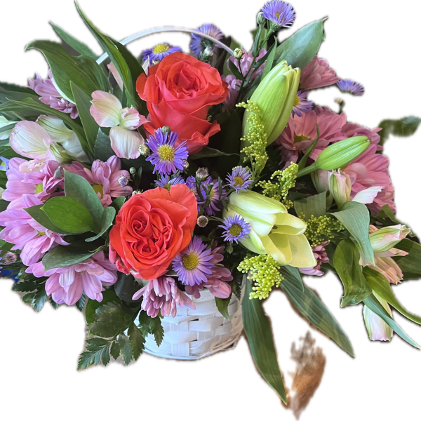 Coral Crush Garden Basket Arrangement