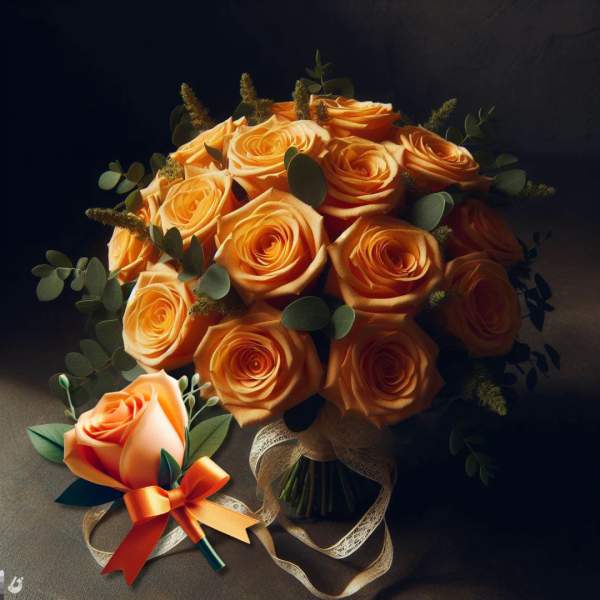 Orange Blossom Bridal Bouquet and Boutonniere Package