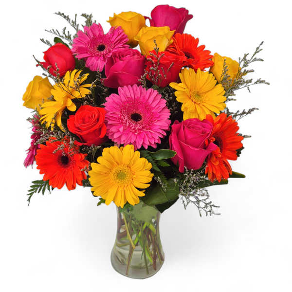 Vibrant Rose and Gerbera Medley - Vase Arrangement | Long Beach Flower Delivery